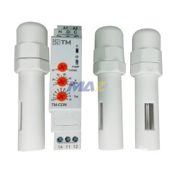 RELE DE CONTROL DE NIVEL POR ELECTRODO 2/3 ELECTRODOS 24-240VAC/DC SENSIBILIDAD AJUSTABLE 5K-100K SALIDA 1PDT 8A MARCA TM