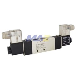 VALVULA SOLENOIDE BIESTABLE 5/3 1/4 NPT NC PRESION MAXIMA 24VDC PUERTOS DE DESFOGUE 1/8NPT