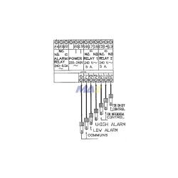 CONTROL DE NIVEL POR ELECTROSONDA 220VAC 2NA+2NC ALARMA ALTA Y BAJA 7 ELECTRODOS NO INCLUIDOS RIEL DIN