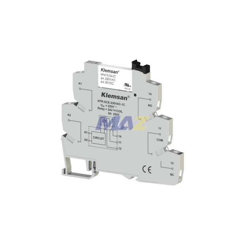 RELE TIPO SLIM 1C/O-SPDT BOBINA 230VAC/DC CAPACIDAD DE CONTACTO 6A/250VAC - 6A/30VDC INCLUYE BASE