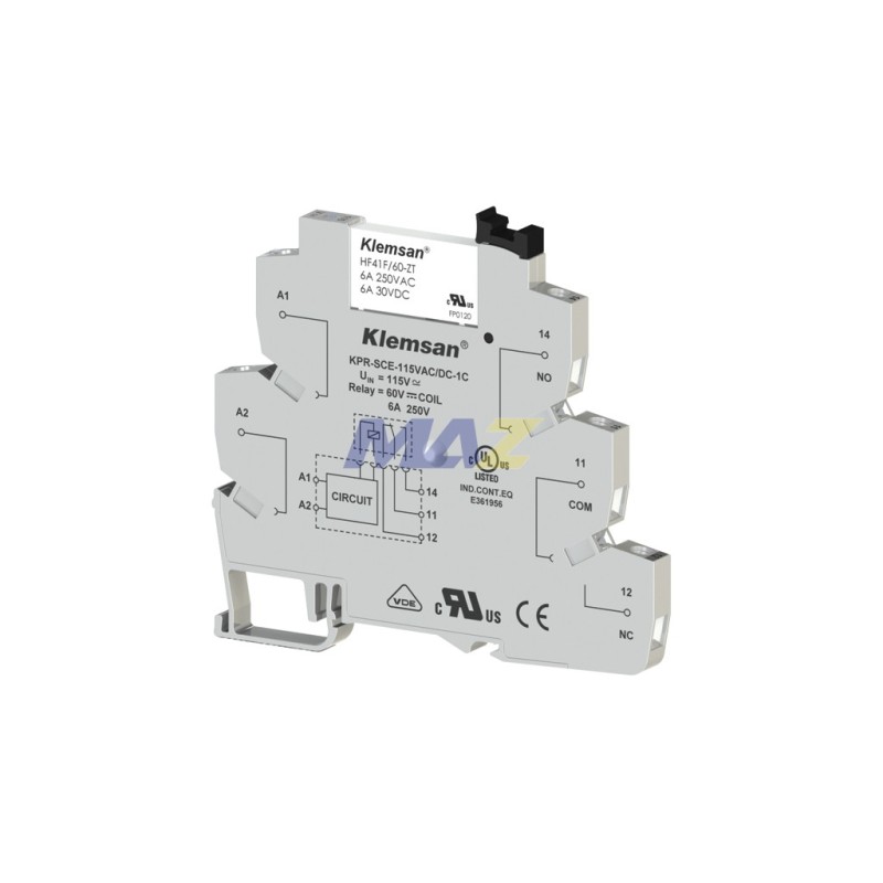 RELE TIPO SLIM 1C/O-SPDT BOBINA 115VAC/DC CAPACIDAD DE CONTACTO 6A/250VAC - 6A/30VDC INCLUYE BASE