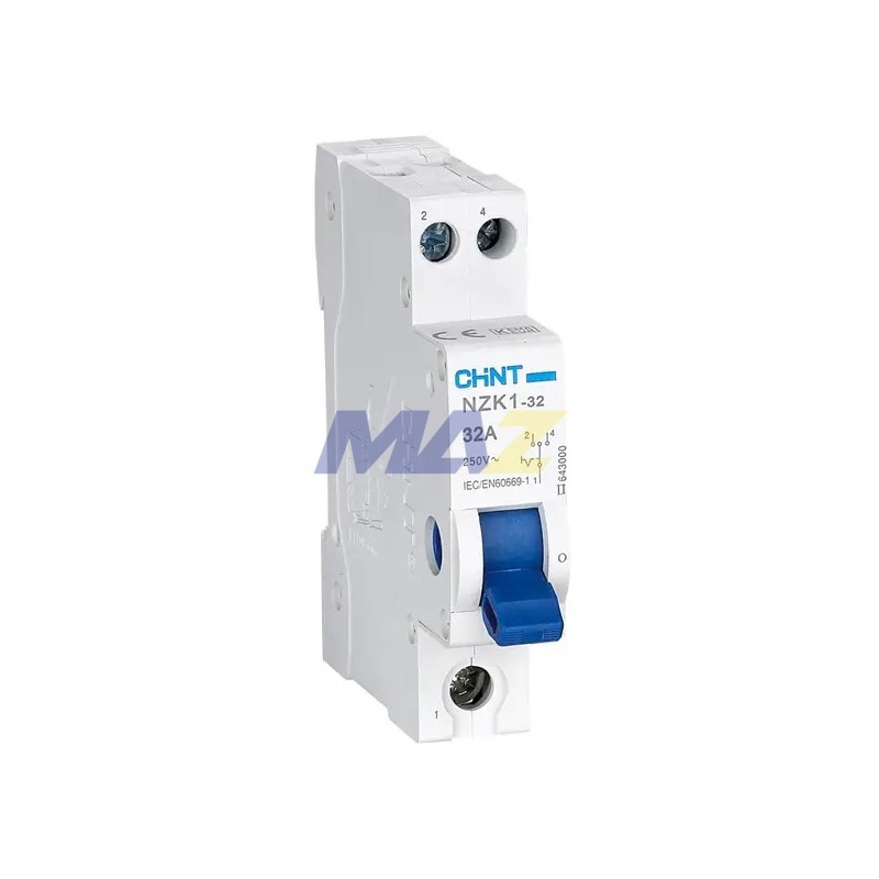 INTERRUPTOR MODULAR PARA TRANSFERENCIA TIPO BREAKER DE RIEL DIN 2P 32A 250V 50/60HZ NZK1 CHINT