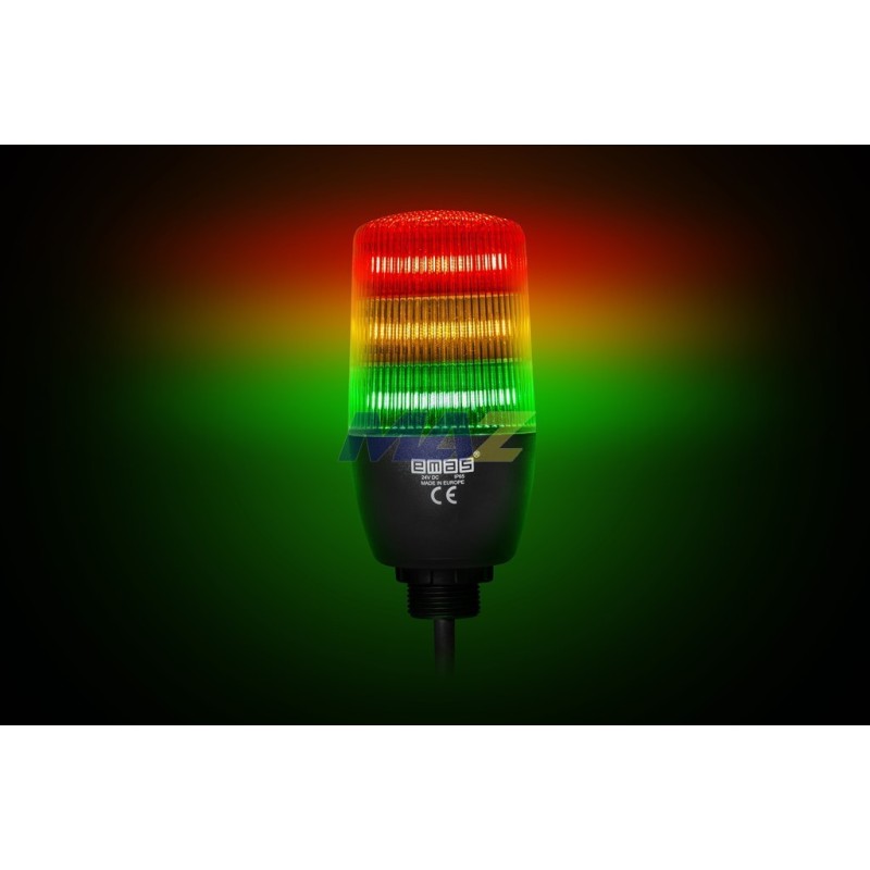 BALIZA LED SEMAFORO ROJO, AMARILLO, VERDE, 55MM DIAMETRO 24V AC/DC CON ZUMBADOR