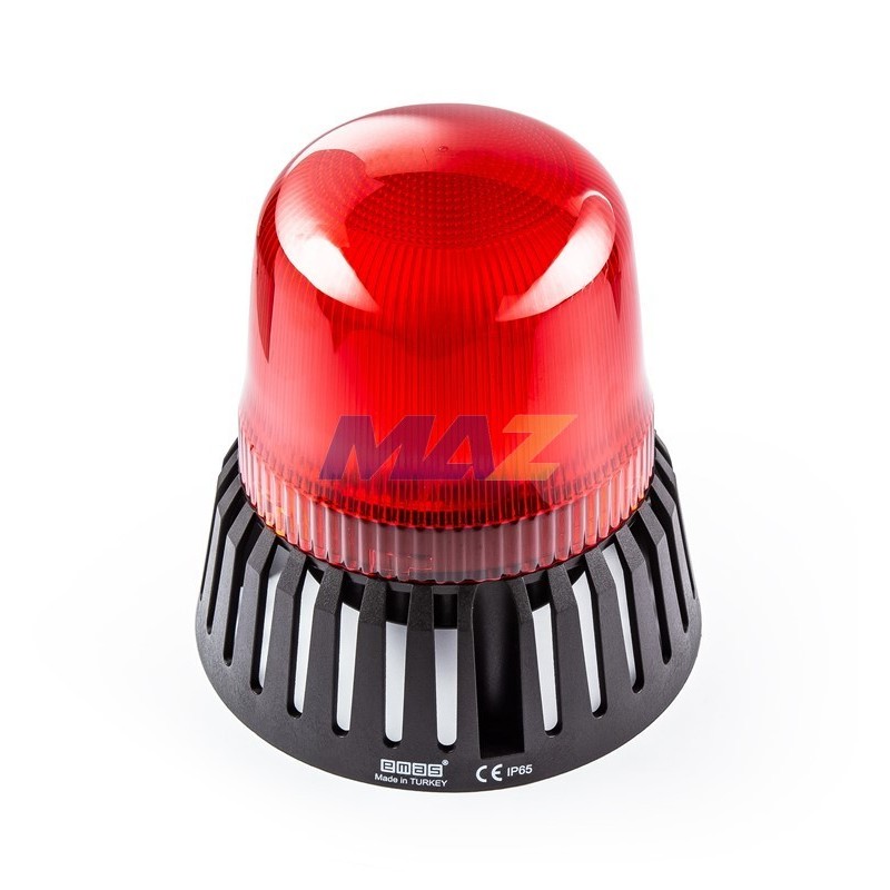 BALIZA LED MULTIFUNCIONAL ROJO CON SIRENA 130DB DE 120MM DIAMETRO 12/24 AC/DC