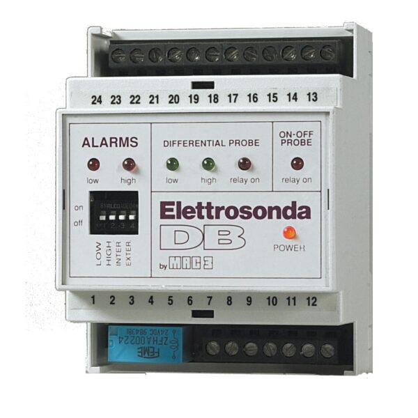 CONTROL DE NIVEL POR ELECTROSONDA 220VAC 2NA+2NC ALARMA ALTA Y BAJA 7 ELECTRODOS NO INCLUIDOS RIEL DIN