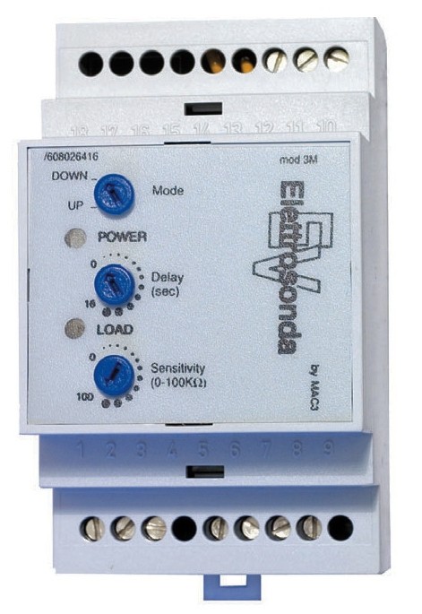 02-08-034_1.jpg CONTROL DE NIVEL POR ELECTROSONDA MARCA MAC3 ITALIANO SERIE EV ALIMENTACION 24/120/240VAC TENSION DE LOS ELECTRODOS 10V MONTAJE EN RIEL DIN SALIDA DE RELES 2NA + 2 NC CORRIENTE 5(2)A @ 250V RETRASO AJUSTABLE DE 0-16 SEGUNDOS TEMPERATURA DE OPERACION - Image 1