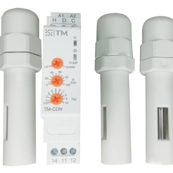 RELE DE CONTROL DE NIVEL POR ELECTRODO 2/3 ELECTRODOS 24-240VAC/DC SENSIBILIDAD AJUSTABLE 5K-100K SALIDA 1PDT 8A MARCA TM