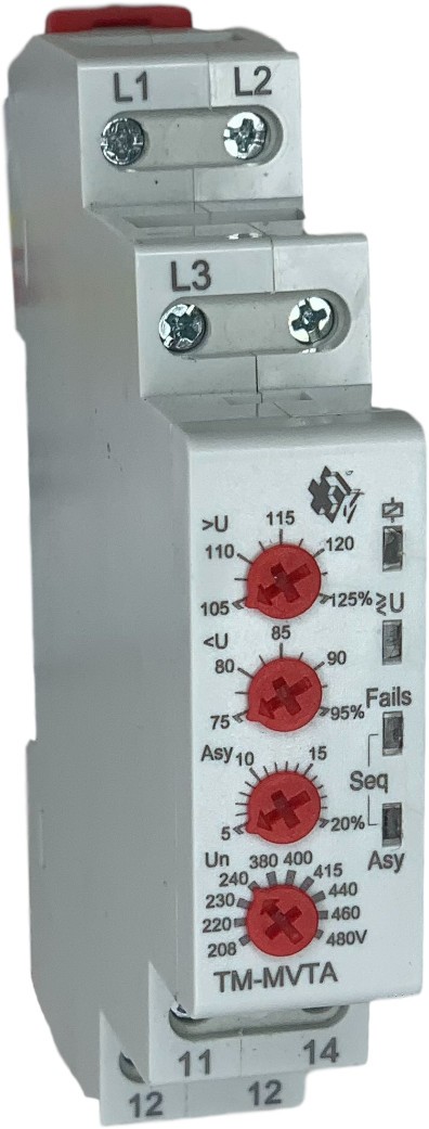 02-11-010_1.jpg RELE PROTECTOR Y MONITOREO DE FASE MONTAJE EN RIEL DIN TRIFASICO 208-480VAC 1PDT MARCA TM - Image 1