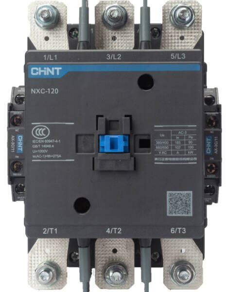 CONTACTOR CATEGORÍA AC-3 / AC-4 MARCA CHINT SERIE NXC 120 AMPERIOS 40HP @ 240V 3F / 75HP @ 480V 3F / 100HP @ 600V 3F 3 POLOS DE POTENCIA + 1 NA + 1 NC CONTROL BOBINA 127 VAC RANGO 85% A 110% IEC
