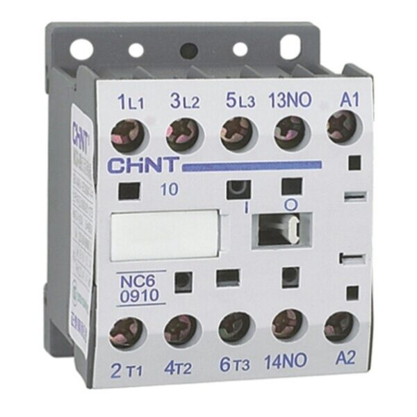 CONTACTOR CATEGORIA AC-3 / AC-4 MARCA CHINT SERIE NC6 MINI 9 AMPERIOS 2HP @ 120V 1F / 3HP @ 240V 1F / 5HP @ 240V 3F / 7.5HP @ 480V 3F 3 POLOS DE POTENCIA + 1 NA + 0NC CONTROL BOBINA 24 VAC (RANGO 85% A 110%) NORMADO IEC