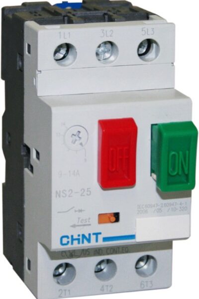GUARDAMOTOR AJUSTABLE 0.4-0.63A 600V RIEL DIN MANDO PULSADO NS2-25 CHINT