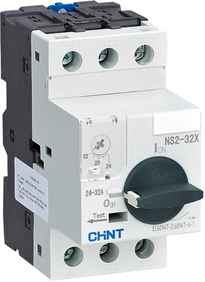 04-11-033_1.jpg GUARDAMOTOR AJUSTABLE 24-32A 600V RIEL DIN MANDO ROTATIVO NS2-25X CHINT - Image 1