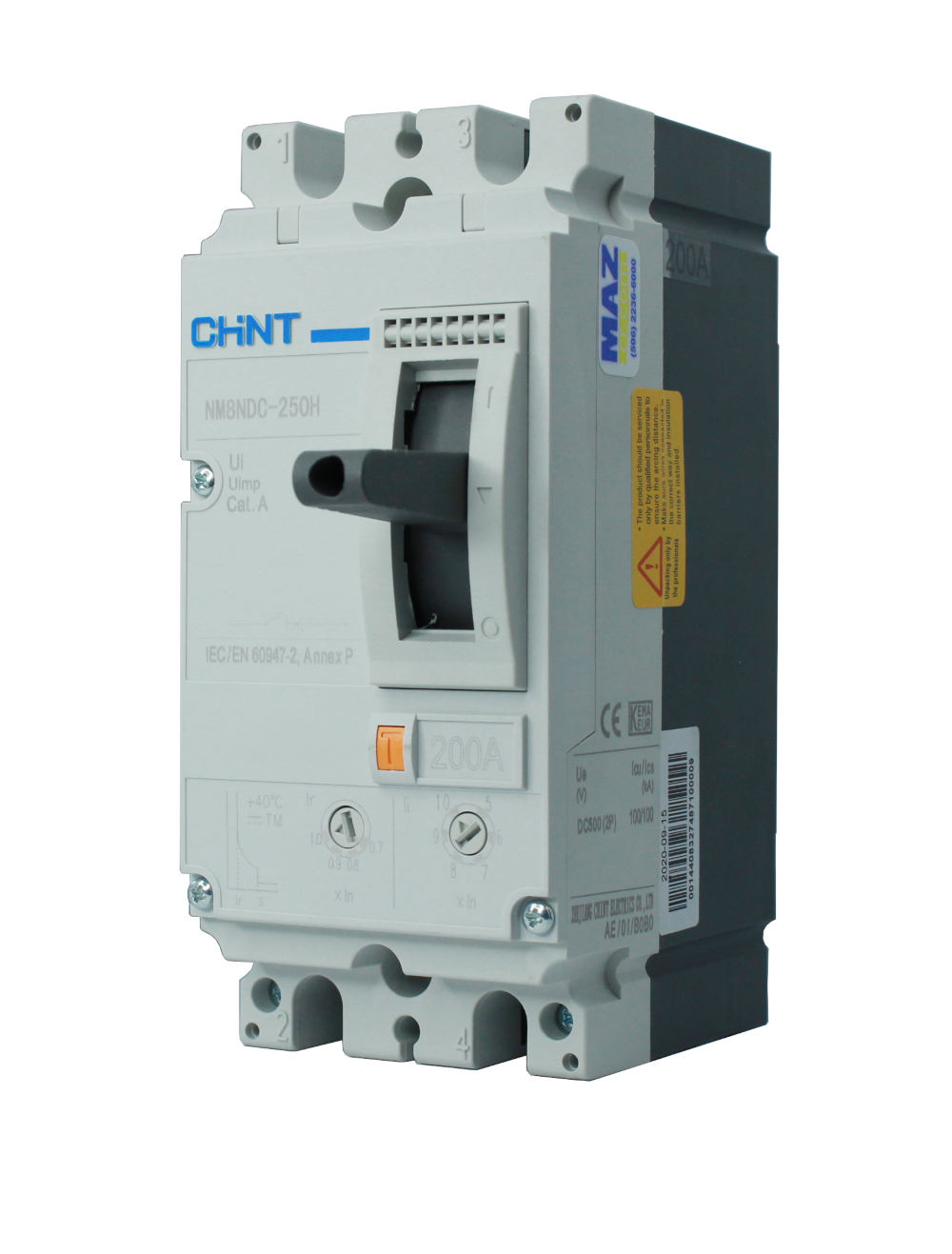 04-13-036_1.jpg BREAKER DE CAJA MOLDEADA AJUSTABLE 2 POLOS 200A CORRIENTE DIRECTA ICU 50KA/1000VDC NM8N CHINT - Image 1