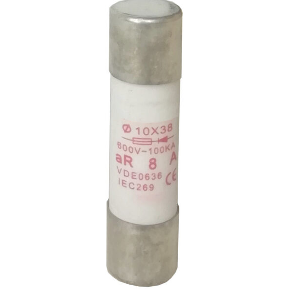 FUSIBLE DE PORCELANA 10X38 DE DISPARO ULTRARAPIDO CURVA AR 8A 600V 100KA PARA PROTECCION A SEMICONDUCTORES