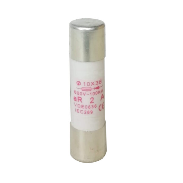 FUSIBLE DE PORCELANA 10X38 DE DISPARO ULTRARAPIDO CURVA AR 2A 600V 100KA PARA PROTECCION A SEMICONDUCTORES