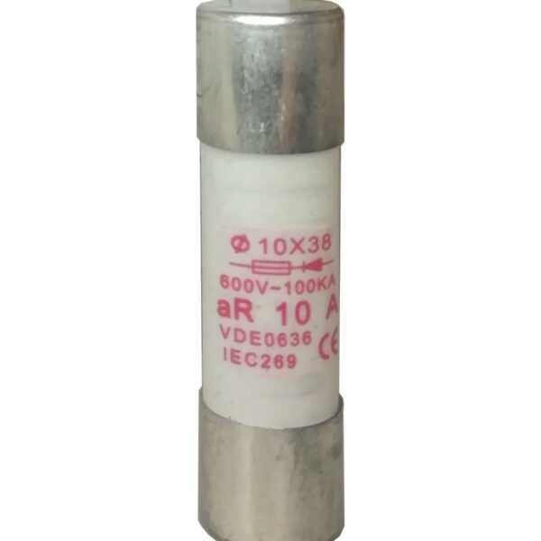 FUSIBLE DE PORCELANA 10X38 DE DISPARO ULTRARAPIDO CURVA AR 10A 600V 100KA PARA PROTECCION A SEMICONDUCTORES