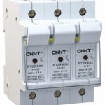 PORTAFUSIBLE MARCA CHINT DE 3 POLOS PARA FUSIBLE DE 10 X 38MM HASTA MAXIMO 32A RIEL DIN