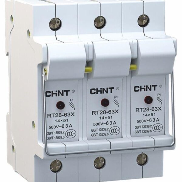 PORTAFUSIBLE MARCA CHINT DE 3 POLOS PARA FUSIBLE DE 10 X 38MM HASTA MAXIMO 32A RIEL DIN