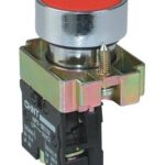 BOTON PULSADOR BORDE METALICO COLOR  ROJO 22MM 1 NC