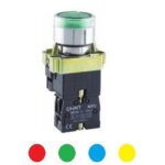 BOTON PULSADOR METALICO COLOR AZUL CON LUZ 240V 22MM 1 NA
