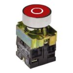 BOTON PULSADOR BORDE METALICO COLOR ROJO + CIRCULO 22MM 1 NC
