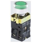 BOTON PULSADOR NP2 22MM VERDE CON LUZ 230 VAC PLASTICO