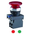 BOTON PULSADOR TIPO HONGO PLASTICO 22MM ROJO+LUZ120/240V 1NC