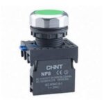 BOTON PULSADOR PLASTICO COLOR VERDE CON LUZ 22MM 1NA
