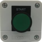 BOTON PULSADOR EN CAJA PLASTICA 1 ARRANQUE VERDE + ETIQUETA START 1NO NP2 CHINT