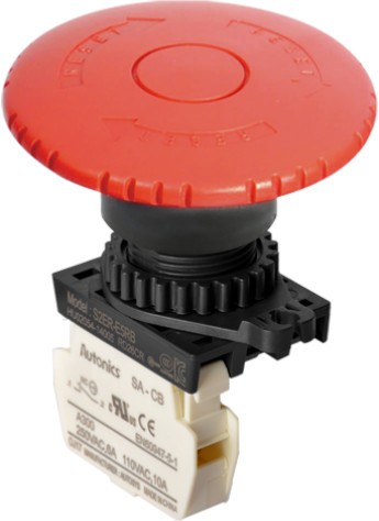 04-25-072_1.jpg PULSADOR EMERGENCIA PLASTICO ROJO 22MM 1 NC CABEZA 60MM, MARCA AUTONICS - Image 1