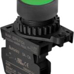 BOTON PULSADOR PLASTICO VERDE RASANTE CONTACTO NO, MARCA AUTONICS