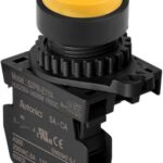 BOTON PULSADOR PLASTICO AMARILLO SALIENTE CONTACTO NO, MARCA AUTONICS