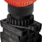 PULSADOR EMERGENCIA PLASTICO ROJO 22/25MM CON LUZ 100-240 VAC 1 NC CABEZA 40MM,  MARCA AUTONICS