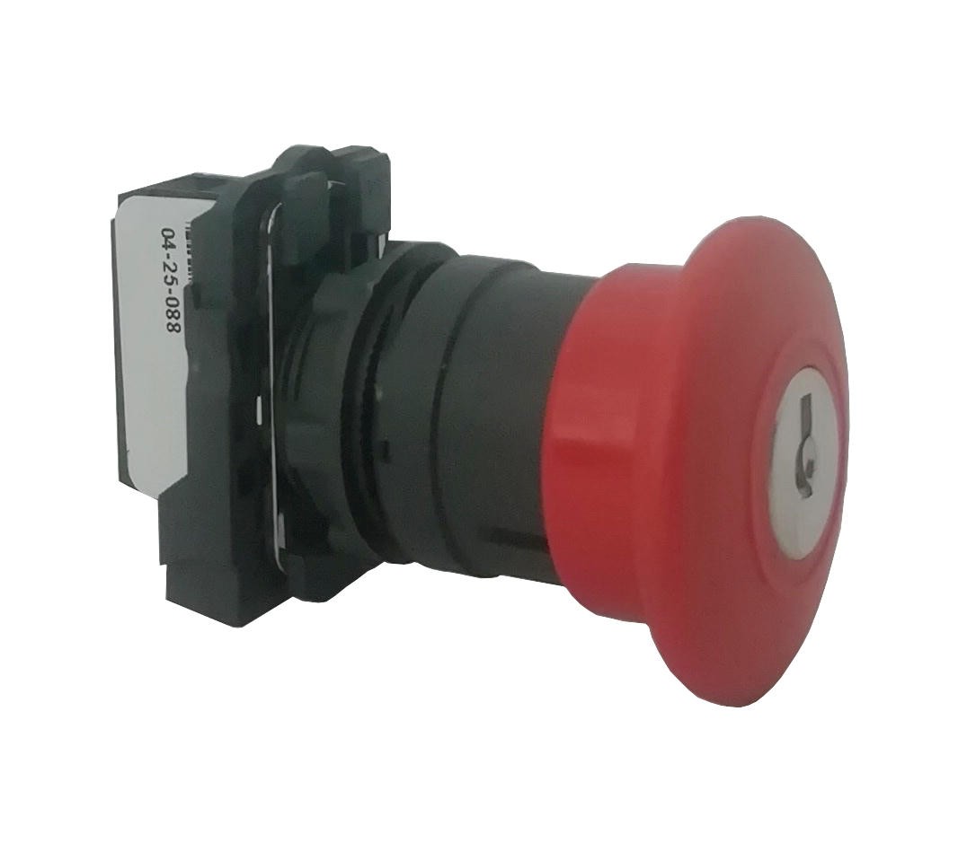 04-25-088_1.jpg PULSADOR EMERGENCIA 22MM PLASTICA CABEZA 40MM RJ 1NC CON LLAVE - Image 1
