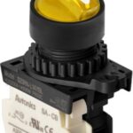 SELECTOR PLASTICO 22MM 3 POSICIONES 2NO MANETA LARGA ROJA, MARCA AUTONICS