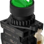 SELECTOR PLASTICO 22MM 2 POSICIONES 1 NO MANETA CORTA CON LUZ VERDE 100-240 VAC, MARCA AUTONICS