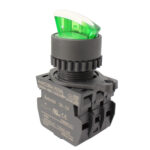 SELECTOR PLASTICO 22MM 3 POSICIONES 2 NO MANETA CORTA CON LUZ VERDE 110-220 VAC
