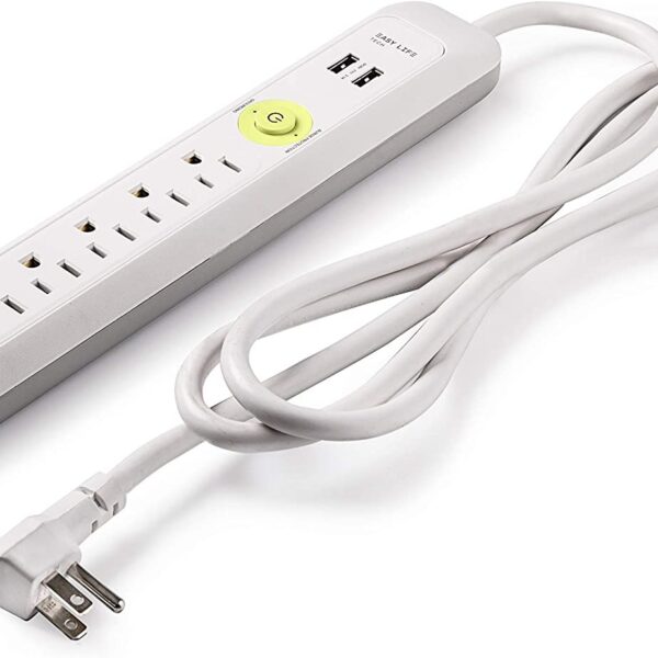 REGLETA BLANCA 6 TOMAS NEMA 5-15R + 2 PUERTOS USB 2.1A + 1.2M CABLE