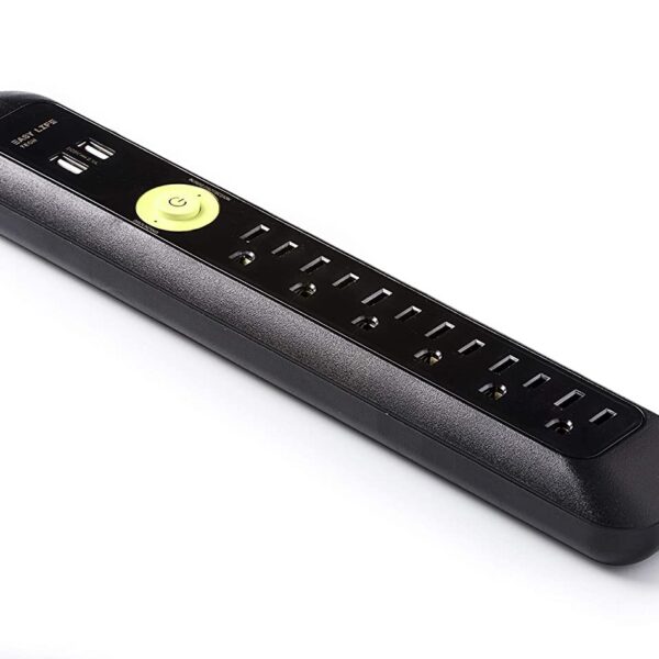 REGLETA NEGRA 6 TOMAS NEMA 5-15R + 2 PUERTOS USB 2.1A + 1.2M CABLE