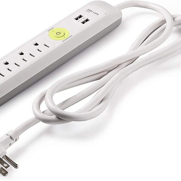 REGLETA BLANCA 4 TOMAS NEMA 5-15R + 2 PUERTOS USB 2.1A + 1.2M CABLE