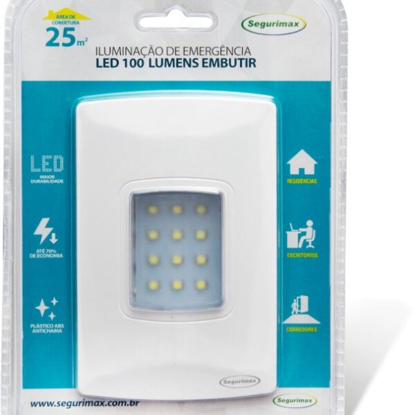 LAMPARA LED DE EMERGENCIA EMPOTRABLE EN CAJA RECTANGULAR 12 LEDS 100 LUMENES 120-240V IP20 HASTA 20M2 DE ALCANCE 1.5 HORAS DE AUTONOMIA 25684 SEGURIMAX