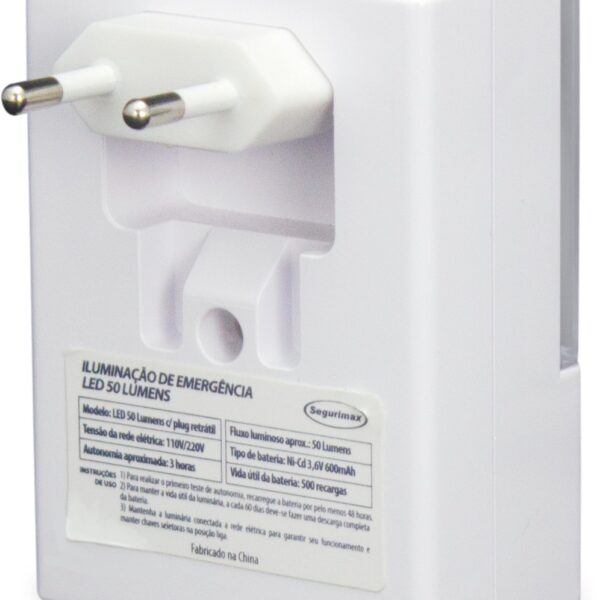 LAMPARA LED DE EMERGENCIA ENCHUFABLE 12 LEDS 50 LUMENES 120-240V IP20 HASTA 50M2 DE ALCANCE 3 HORAS DE AUTONOMIA 24699 SEGURIMAX