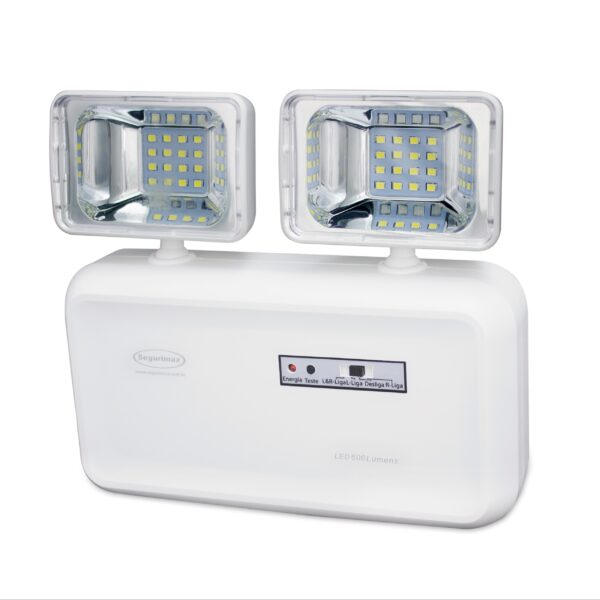 LAMPARA LED DE EMERGENCIA 2 FAROS LATERALES 32 LEDS 600 LUMENES 120-240V IP20 HASTA 150M2 DE ALCANCE 2 HORAS DE AUTONOMIA 25682 SEGURIMAX