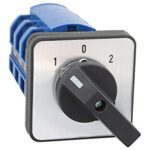 INTERRUPTOR ROTATIVO DE CAMBIO DE GIRO 25 AMPERIOS 3 POLOS (1-0-2) GIRO DE 60 GRADOS 48X48MM