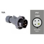 CLAVIJA INDUSTRIAL 3P+T 16A  IP67 7H 480-500VAC NEGRO