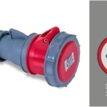 TOMA INDUSTRIAL MONTAJE AEREO CORRIENTE 32 AMP CONFIGURACION ELECTRICA 3 POLOS + TIERRA COLOR ROJO NIVEL DE TENSION 380-415V 50-60HZ HORARIO 6H GRADO DE PROTECCION IP67
