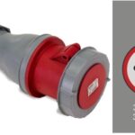 TOMA INDUSTRIAL AEREO CORRIENTE 125 AMP CONFIGURACION ELECTRICA 3 POLOS + TIERRA COLOR ROJO NIVEL DE TENSION 380-415V 50-60HZ HORARIO 6H GRADO DE PROTECCION IP67