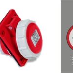 TOMA INDUSTRIAL MONTAJE EMPOTRABLE CORRIENTE 16 AMP CONFIGURACION ELECTRICA 3 POLOS + TIERRA COLOR ROJO NIVEL DE TENSION 380-415V 50-60HZ HORARIO 6H GRADO DE PROTECCION IP67