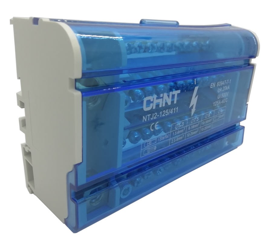 04-40-003_1.jpg CAJA DE DISTRIBUCION 4 POLOS 125A 500V 7 X 2.5-6MM 3 X 10-25MM 1 X 10-35MM CADA BARRA - Image 1