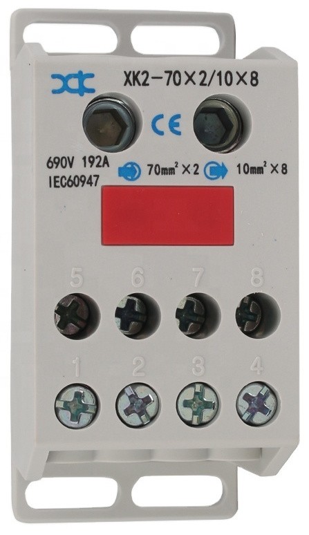 04-40-028_1.jpg BLOQUE DE DISTRIBUCION MULTI-PROPOSITO ENTRADA 2 X 25-70MM2/4-2/0 AWG SALIDA 8 X 10MM2/8AWG 192A 690V RIEL DIN - Image 1